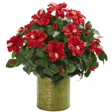 Charlton Home Artificial Hibiscus Centerpiece in Metal Planter MBVL1628
